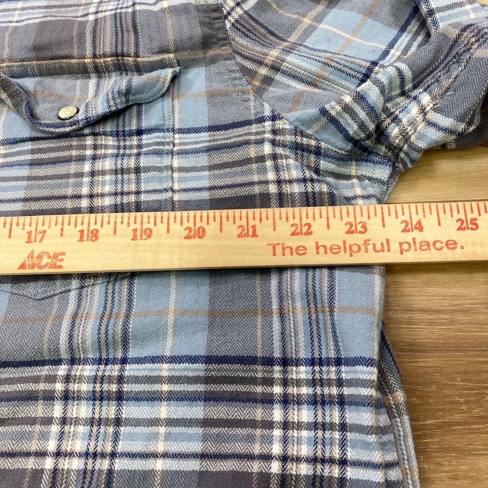 Lucky Brand Western Shirt Mens XL Plaid Saturday Stretch Pearl Snap Blue Grey - Picture 8 of 9